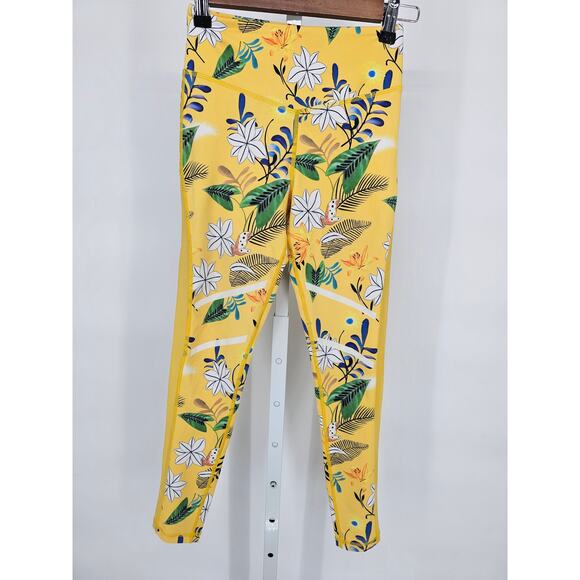 Zyia Active Womens Sz 2 Full Length Athletic Leggings Bright Yellow Floral - Picture 1 of 4